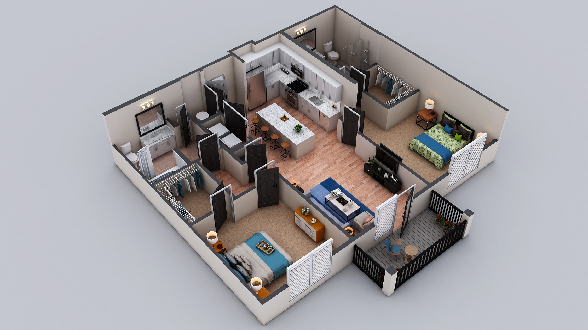Floor plan for 2 beds, 2 baths, 1203 sqft
